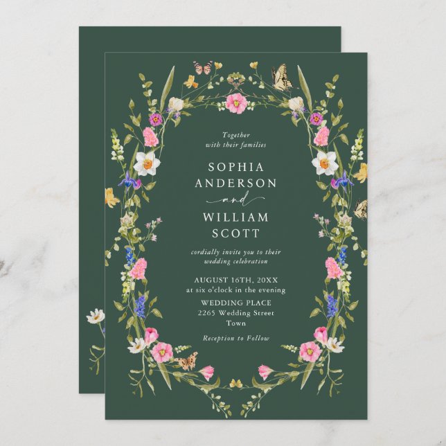 Convite Casamento Floral do Jardim Barroco Francês Elegant (Frente/Verso)