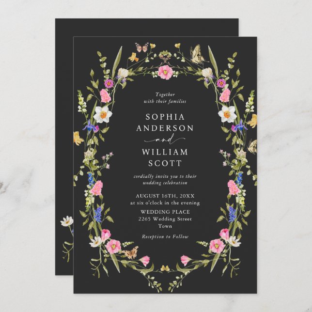 Convite Casamento Floral do Jardim Barroco Francês Elegant (Frente/Verso)