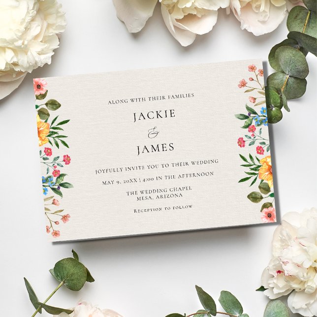 Convite Casamento Floral do Jardim de Flores Selvagens (Wildflowers Garden Floral Wedding Invitation)