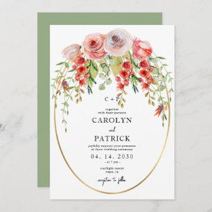 Convite Casamento Floral do Jardim de Frame Oval Dourado E