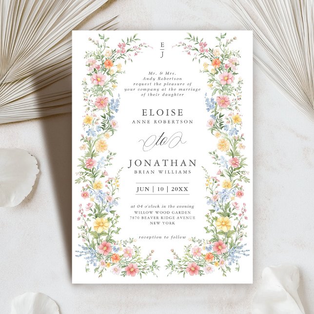 Convite Casamento Floral do Jardim do Primavera de Pastel  (Soft Pastel Ornate Spring Garden Floral Wedding Invitation)