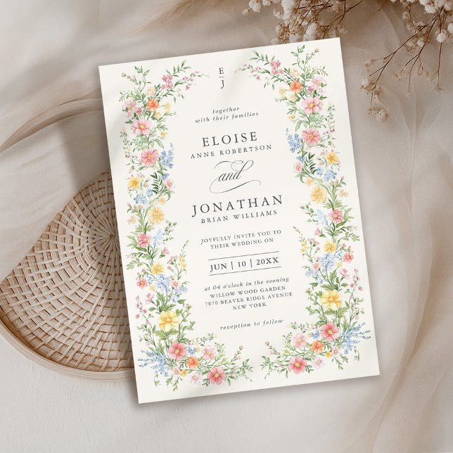 Convite Casamento Floral do Jardim do Primavera de Pastel  (Soft Pastel Ornate Spring Garden Floral Wedding Invitation beige / cream earthy tones)
