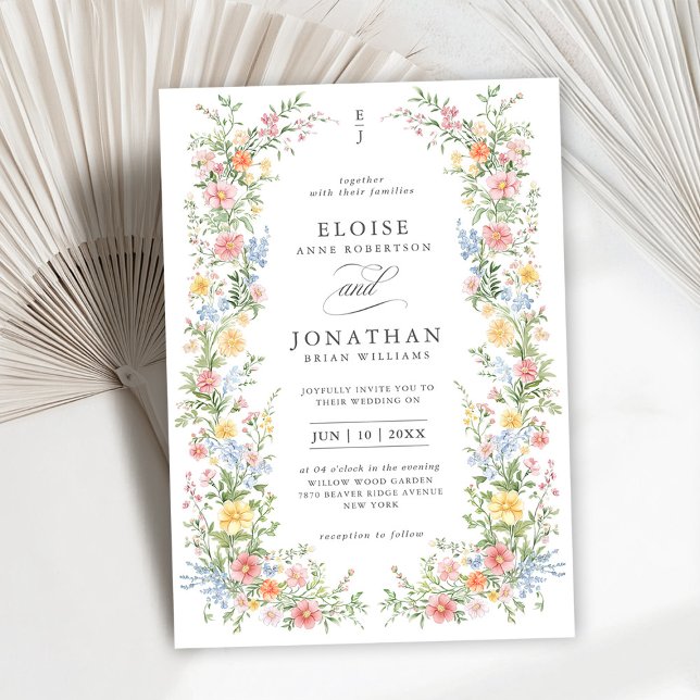 Convite Casamento Floral do Jardim do Primavera de Pastel  (Soft Pastel Ornate Spring Garden Floral Wedding Invitation)