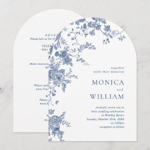 Convite Casamento Floral do Jardim Francês Azul Elegante V