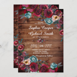 Convite Casamento Floral do Marinho Vermelho Rustic Countr