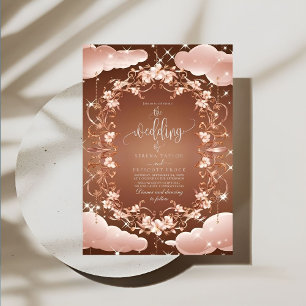 Convite Casamento Floral do Ornamentado Dourado Whimsical