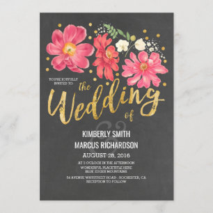 Convite Casamento floral do quadro e do ouro do vintage
