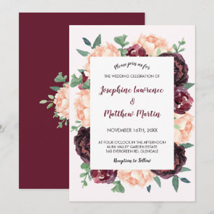 Convite Casamento Floral do Rosa Peach Peony Burgundy