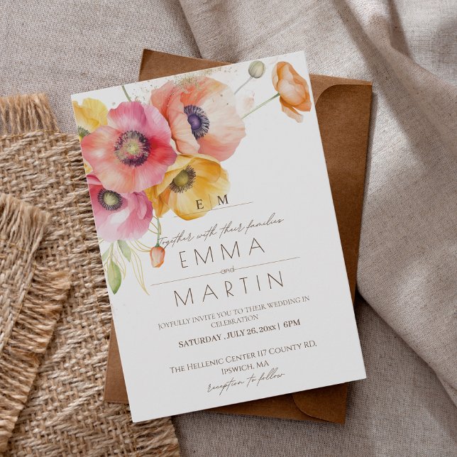 Convite Casamento Floral dos Pops Vermelhos Modernos (Criador carregado)