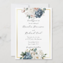 Casamento Floral Dourado Azul Empoeirado Personali