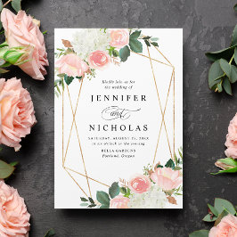 Convite Casamento Floral Dourado Blush Spring