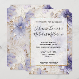 Convite Casamento Floral Dourado com Pérola bonito