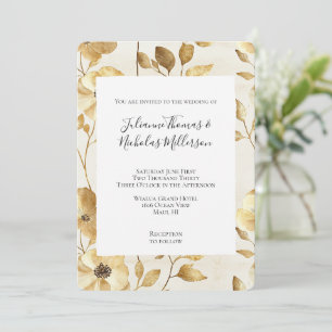 Convite Casamento Floral Dourado Cream