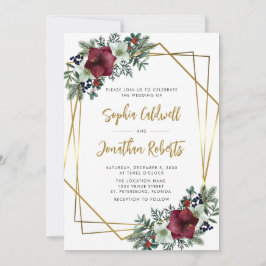 Convite Casamento Floral Dourado de Amaryllis, tudo em um