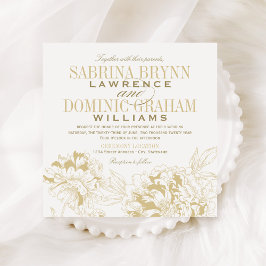 Convite Casamento Floral Dourado de Peony Elegante Champag