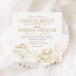 Convite Casamento Floral Dourado de Peony Elegante Champag