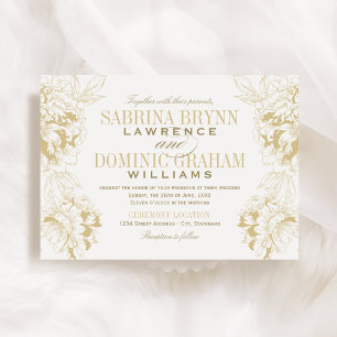 Convite Casamento Floral Dourado de Peony Elegante Champag