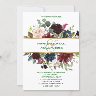 Convite Casamento Floral Dourado do Marinho Emerald Green 