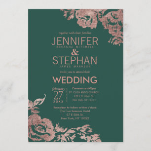 Convite Casamento Floral Dourado do Rosa Verde Chic