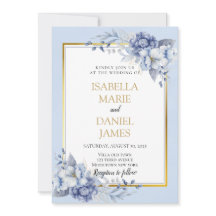 Casamento Floral Dourado e Azul Elegante