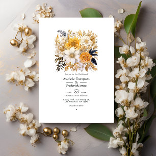 Convite Casamento Floral Dourado e Branco