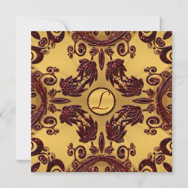 Convite Casamento Floral Dourado e Profundo de Brilho Verm (Frente)