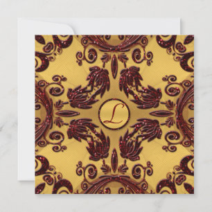 Convite Casamento Floral Dourado e Profundo de Brilho Verm