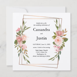 Convite Casamento Floral Dourado e Rosa