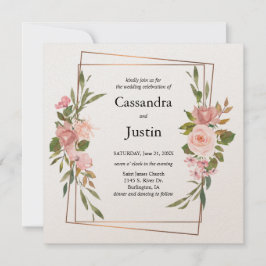 Convite Casamento Floral Dourado e Rosa