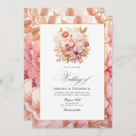 Convite Casamento Floral Dourado e Rosa Esbranquiçado