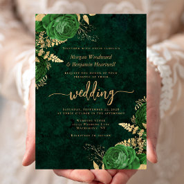 Convite Casamento Floral Dourado Emerald Green