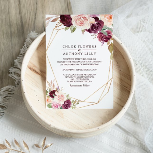 Convite Casamento Floral Dourado Geométrico Escamudo Verde (Criador carregado)