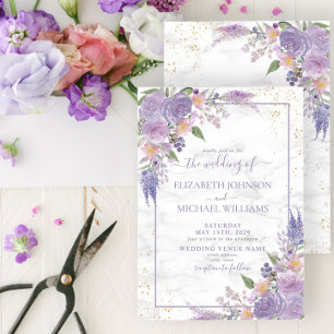 Convite Casamento Floral Dourado Lilac Marble Lavanda rust