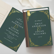 Casamento Floral Dourado Livro Verde Vintage Dobra