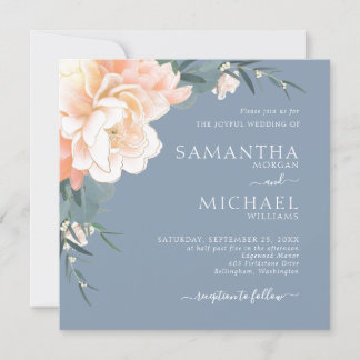 Convite Casamento Floral Dourado Pessegueiro Azul Pessegue