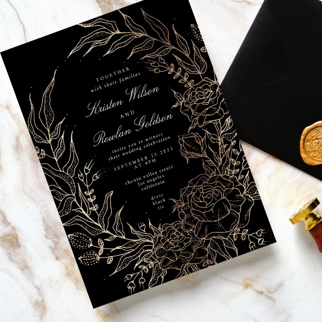 Convite Casamento Floral Dourado Premium Editável (Criador carregado)