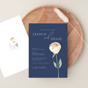 Convite Casamento Floral Dourado Rosa Azul-Elegante Simple
