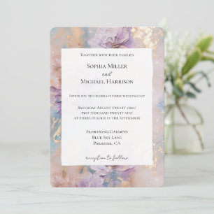 Convite Casamento Floral Dourado Roxo Bonito
