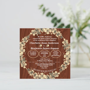 Convite Casamento Floral Dourado Rustico