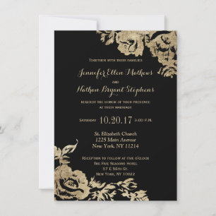 Convite Casamento Floral Dourado Simples e Elegante Modern