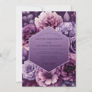 Convite Casamento Floral Dramático Ameixa