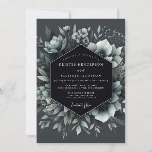 Convite Casamento Floral Dramático em Ardósia