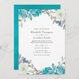 Convite Casamento Floral Dusty Blue e Turquoise