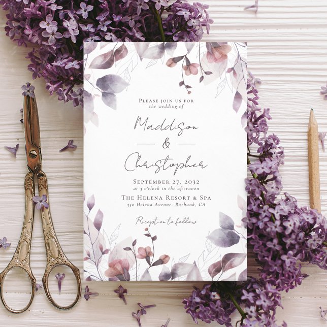 Convite Casamento Floral Dusty Purple (Criador carregado)
