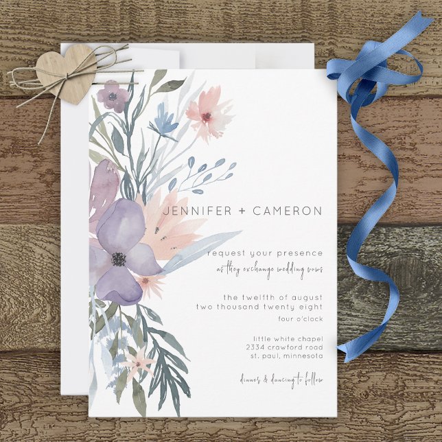 Convite Casamento Floral Dusty Purple & Blue Boho (Criador carregado)