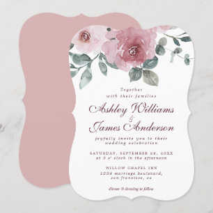 Convite Casamento Floral Dusty Rosa Rosa Burgundy