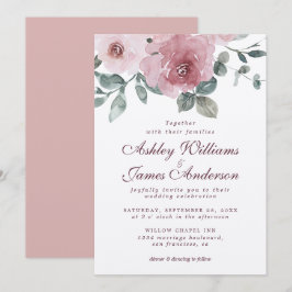 Convite Casamento Floral Dusty Rosa Rosa Burgundy