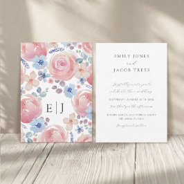 Convite Casamento Floral e Botânico em Aquarela Rosa