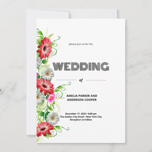 Convite Casamento Floral e Branco Personalizado (Frente)
