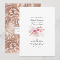 Casamento Floral e de Renda Rosa Choque e Dourado